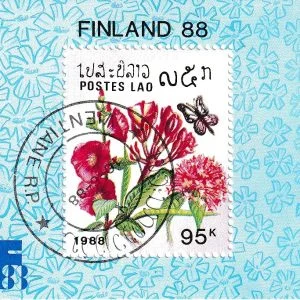 POSTES LAO 1988 Finlandiya Temalı Çiçek ve Kelebek Blok Pulu - Online Mezatta!