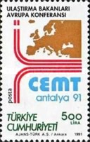 Avrupa Ulaştırma Bakanları Konferansı, Antalya 1991 Türkiye Posta Pulları - mezat.mezatcini.com'da!