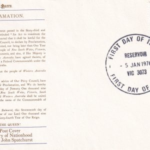 Australia FDC 75th Anniversary of Nationhood 1976 İlk Gün Zarfı