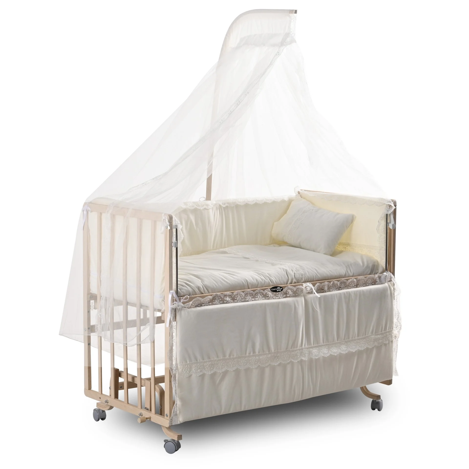 ComfyMax Sallanır Anne Yanı Doğal Ahşap Beşik ve Uyku Seti - 60x120 cm 3