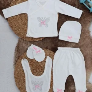 Sema Baby 5 Parça Hastane Çıkışı Zıbın Seti 0-3 Ay - Pink Butterfly