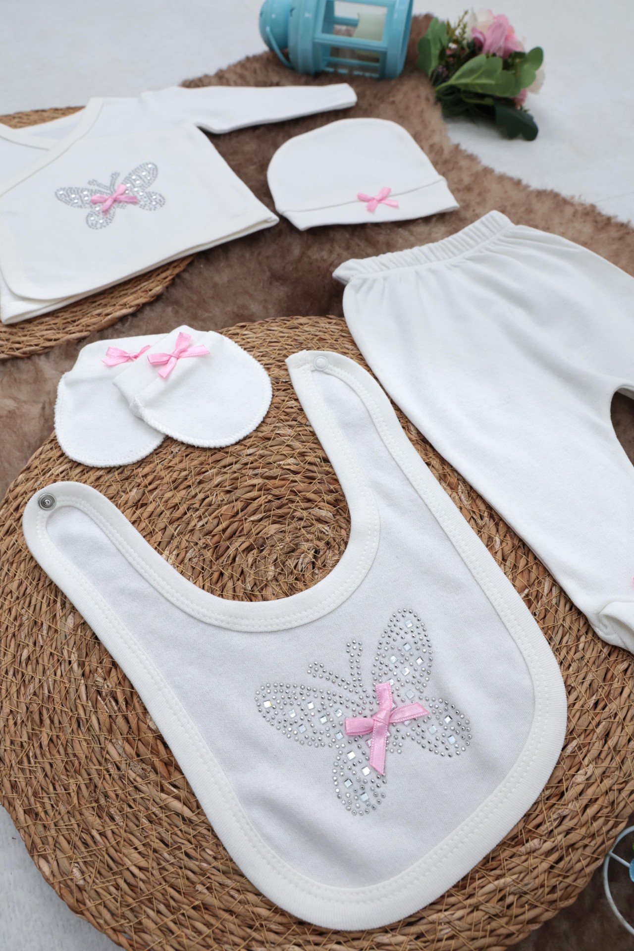 Sema Baby 5 Parça Hastane Çıkışı Zıbın Seti 0-3 Ay - Pink Butterfly 2